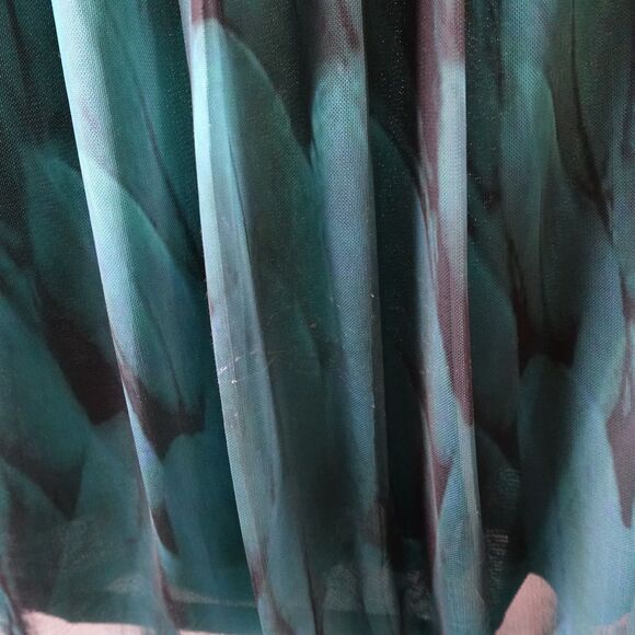 Timeson Tunic Blouse Womens Large Teal Turquoise Peacock Feathers Leaves Lined - Picture 11 of 15